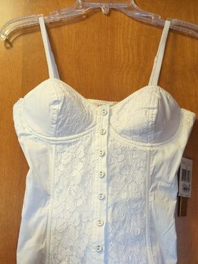 White Lace Button-Front Bustier Top